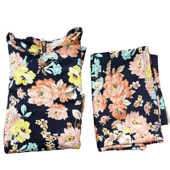 Nuggles skirt set women’s XL blue pink floral print long sleeve peplum blouse - Picture 11 of 11